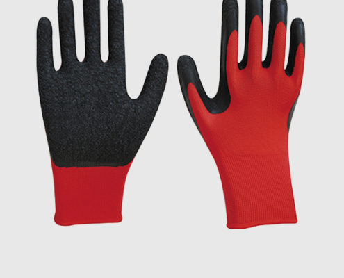 13 Gauge Black Latex Coated Work Gloves with Red Polyester